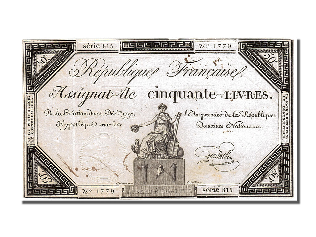 Geldschein, Frankreich, 50 Livres, 1792, Goutallier, SS, KM:A72, Lafaurie:164