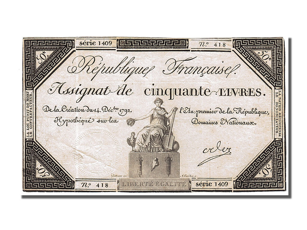 France, 50 Livres, 1792, KM #A72, 1792-12-14, EF(40-45), Lafaurie #164, France,.