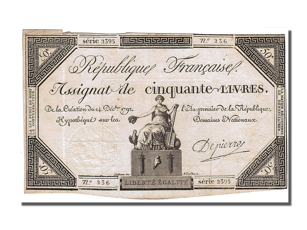France, 50 Livres, 1792, KM #A72, 1792-12-14, EF(40-45), Lafaurie #164, France,.
