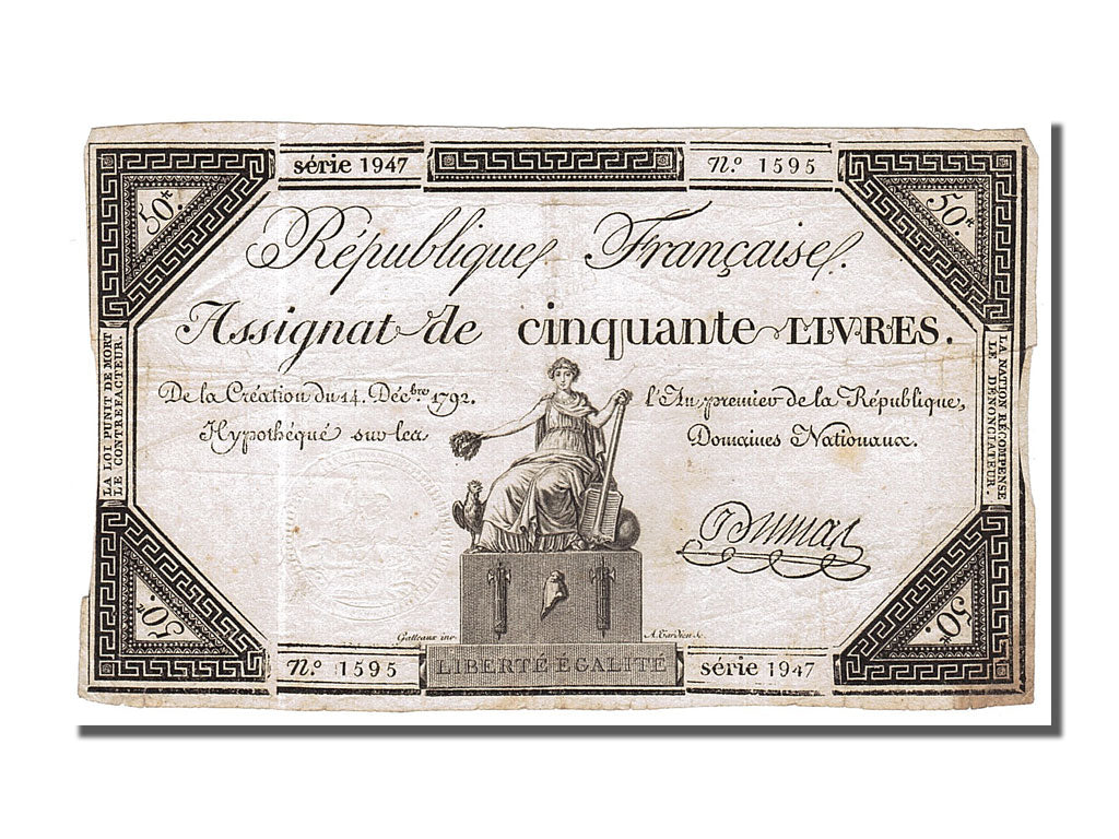 FRANCE, 50 Livres, 1792, 1792-12-14, EF(40-45), Lafaurie #164, FRANCE, 50...