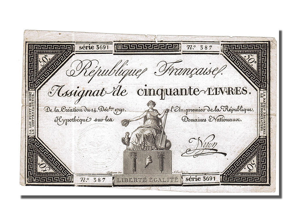 FRANCE, 50 Livres, 1792, 1792-12-14, EF(40-45), Lafaurie #164, FRANCE, 50...