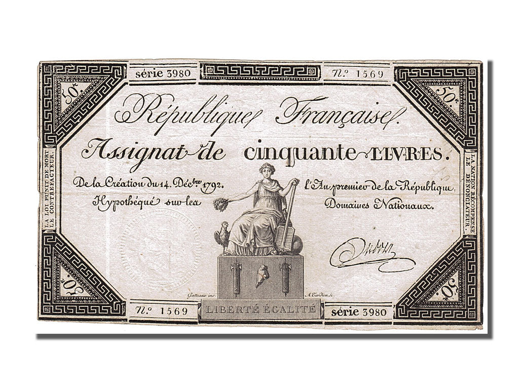 France, 50 Livres, 1792, KM #A72, 1792-12-14, EF(40-45), Lafaurie #164, France,.