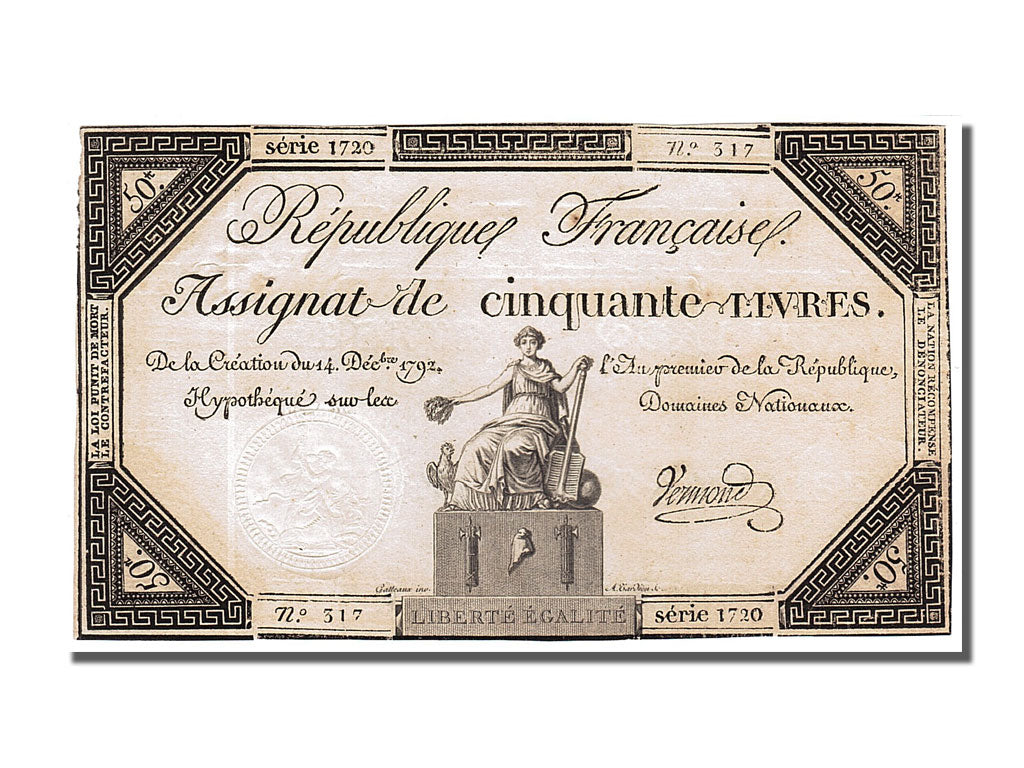 France, 50 Livres, 1792, KM #A72, 1792-12-14, AU(50-53), Lafaurie #164, France,.