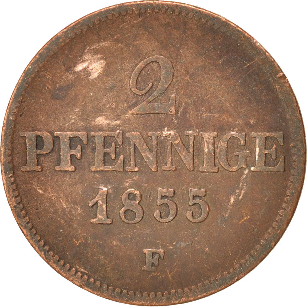 German States, SAXONY-ALBERTINE, Johann, 2 Pfennig, 1855, EF(40-45), KM 1185