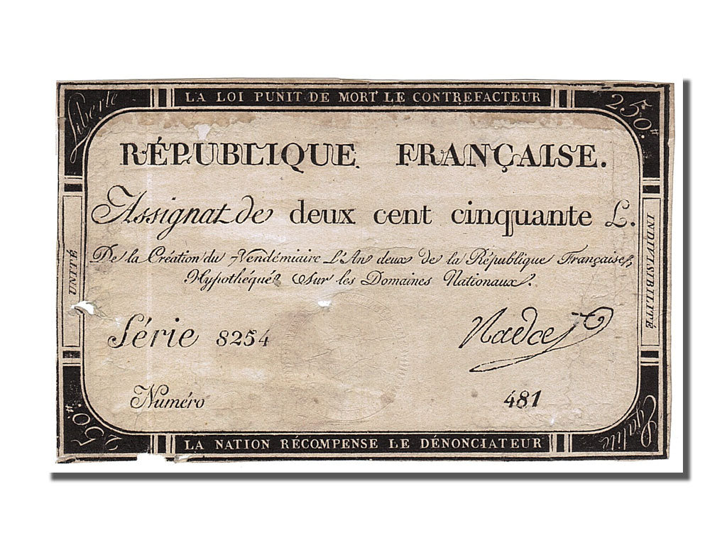 FRANCE, 250 Livres, 1793, 1793-09-28, EF(40-45), Lafaurie #170, FRANCE, 250...