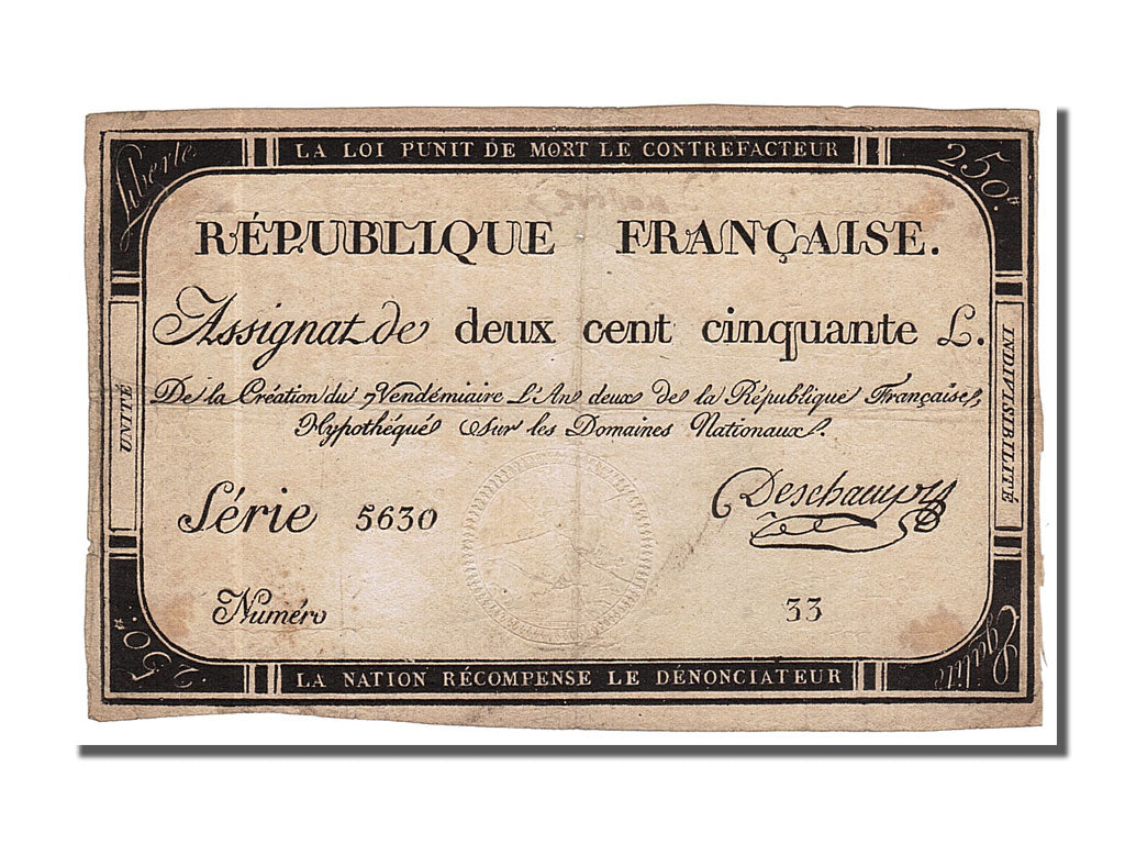 FRANCE, 250 Livres, 1793, 1793-09-28, EF(40-45), Lafaurie #170, FRANCE, 250...