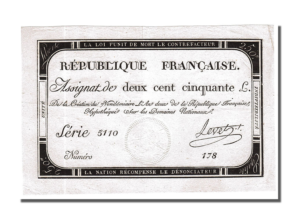 250 Livres type Domaines Nationaux, signé Levet