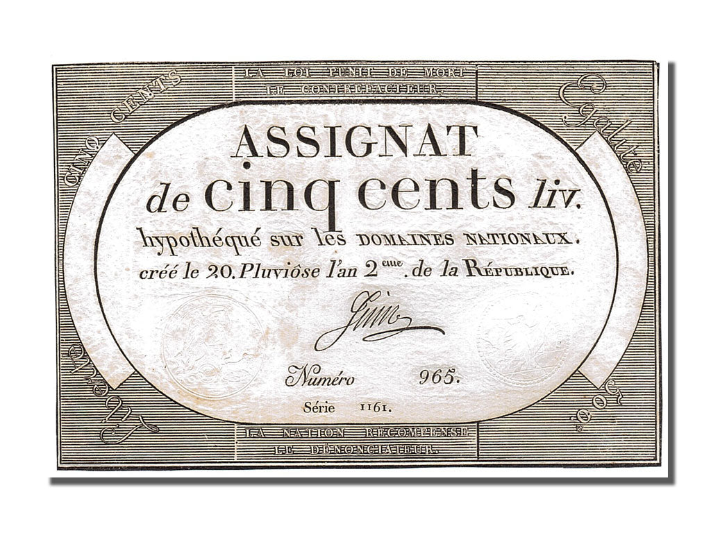 France, 500 Livres, 1794, KM #A77, 1794-02-08, EF(40-45), Lafaurie #172,...