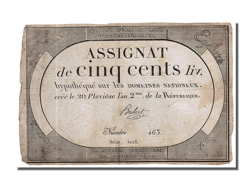 FRANCE, 500 Livres, 1794, 1794-02-08, EF(40-45), Lafaurie #172, FRANCE, 500...
