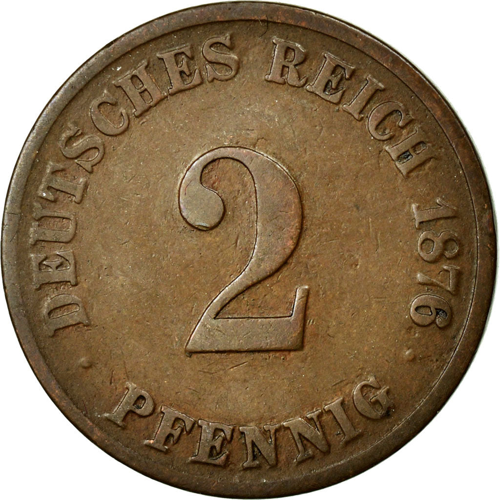 Coin, GERMANY - EMPIRE, Wilhelm I, 2 Pfennig, 1876, VF(30-35), Copper, KM:2