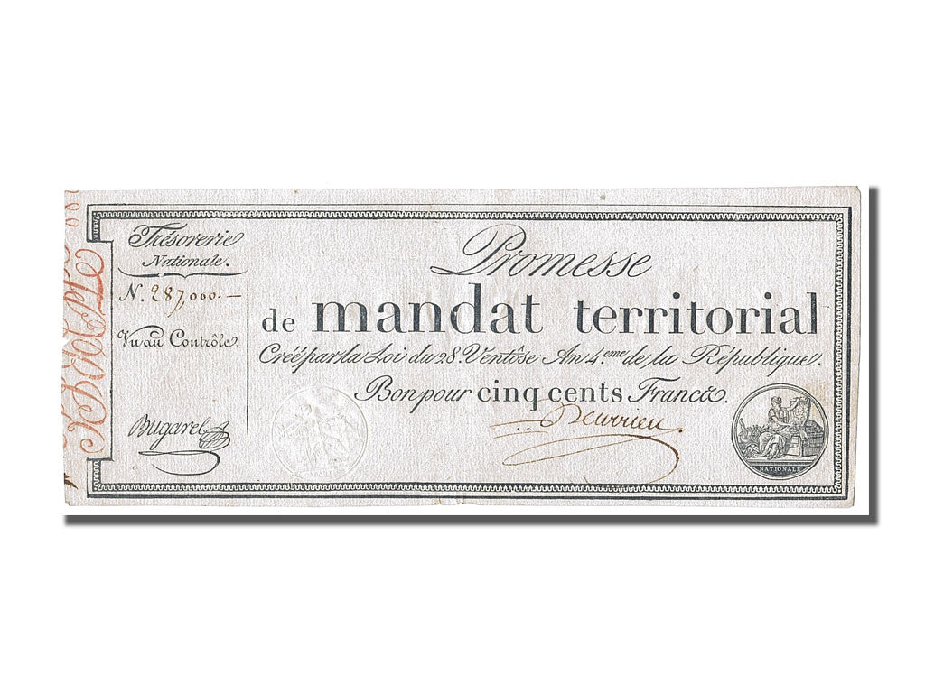 FRANCE, 500 Francs, 1796, 1796-03-18, AU(55-58), Lafaurie #199, FRANCE, 500...