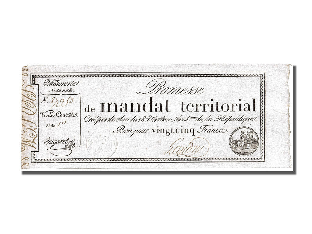 Banknote, France, 25 Francs, 1796, Bugarel, AU(55-58), KM:A83b, Lafaurie:200