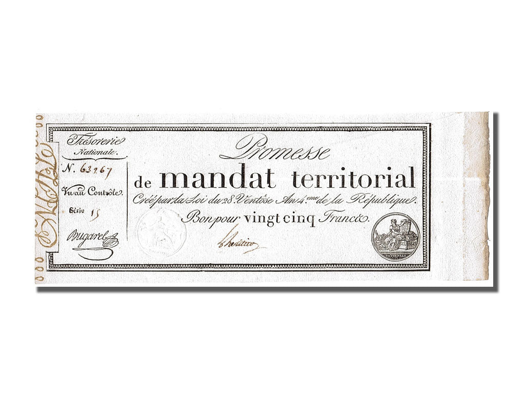 Banknote, France, 25 Francs, 1796, Bugarel, AU(55-58), KM:A83b, Lafaurie:200