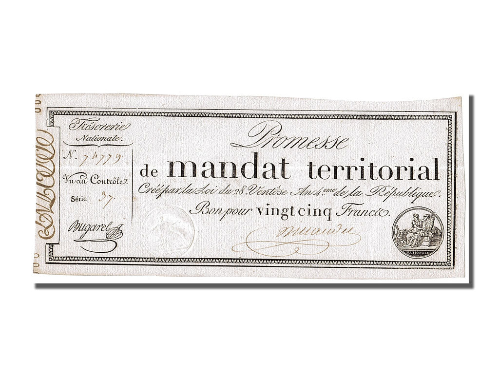 Banknote, France, 25 Francs, 1796, Bugarel, UNC(63), KM:A83b, Lafaurie:200