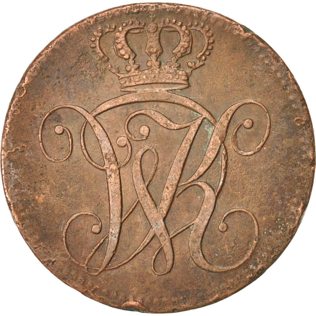 Stati tedeschi, HESSE-CASSEL, Wilhelm II, 4 Heller, 1824, BB, Rame, KM:571.1