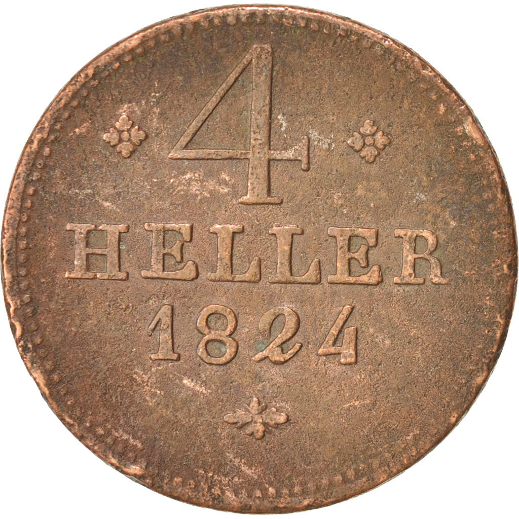 Stati tedeschi, HESSE-CASSEL, Wilhelm II, 4 Heller, 1824, BB, Rame, KM:571.1