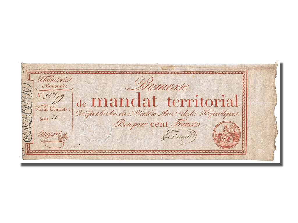 France, 100 Francs, 1796, KM #A84b, 1796-03-18, AU(55-58), Lafaurie #201,...