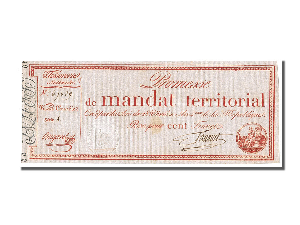Banknote, France, 100 Francs, 1796, Bugarel, AU(55-58), KM:A84b, Lafaurie:201