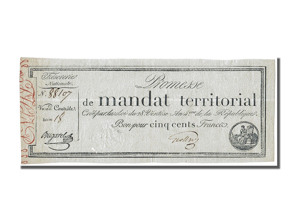 Billet, France, 500 Francs, 1796, Bugarel, TTB, KM:A86b, Lafaurie:203