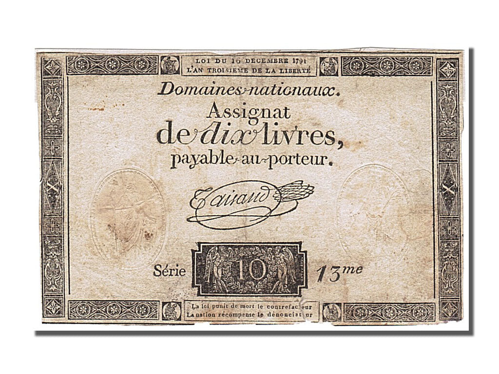 France, 10 Livres, 1791, KM #A51, 1791-12-16, VF(20-25), Lafaurie #146, France,.