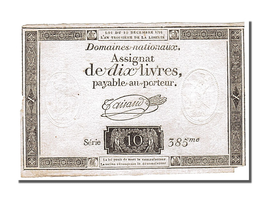 FRANCE, 10 Livres, 1791, 1791-12-16, VF(30-35), Lafaurie #146, FRANCE, 10...