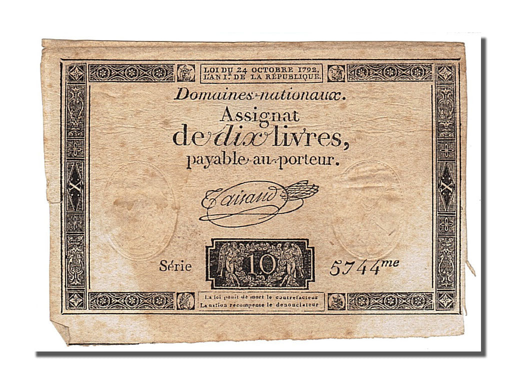 France, 10 Livres, 1792, KM #A66b, 1792-10-24, VF(30-35), Lafaurie #161.b,...