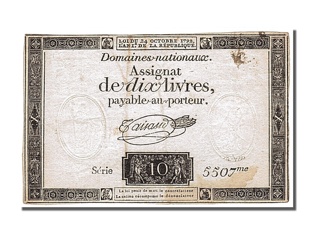 FRANCE, 10 Livres, 1792, 1792-10-24, EF(40-45), Lafaurie #161.b, FRANCE, 10...