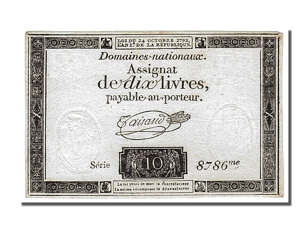 FRANCE, 10 Livres, 1792, 1792-10-24, EF(40-45), Lafaurie #161.b, FRANCE, 10...