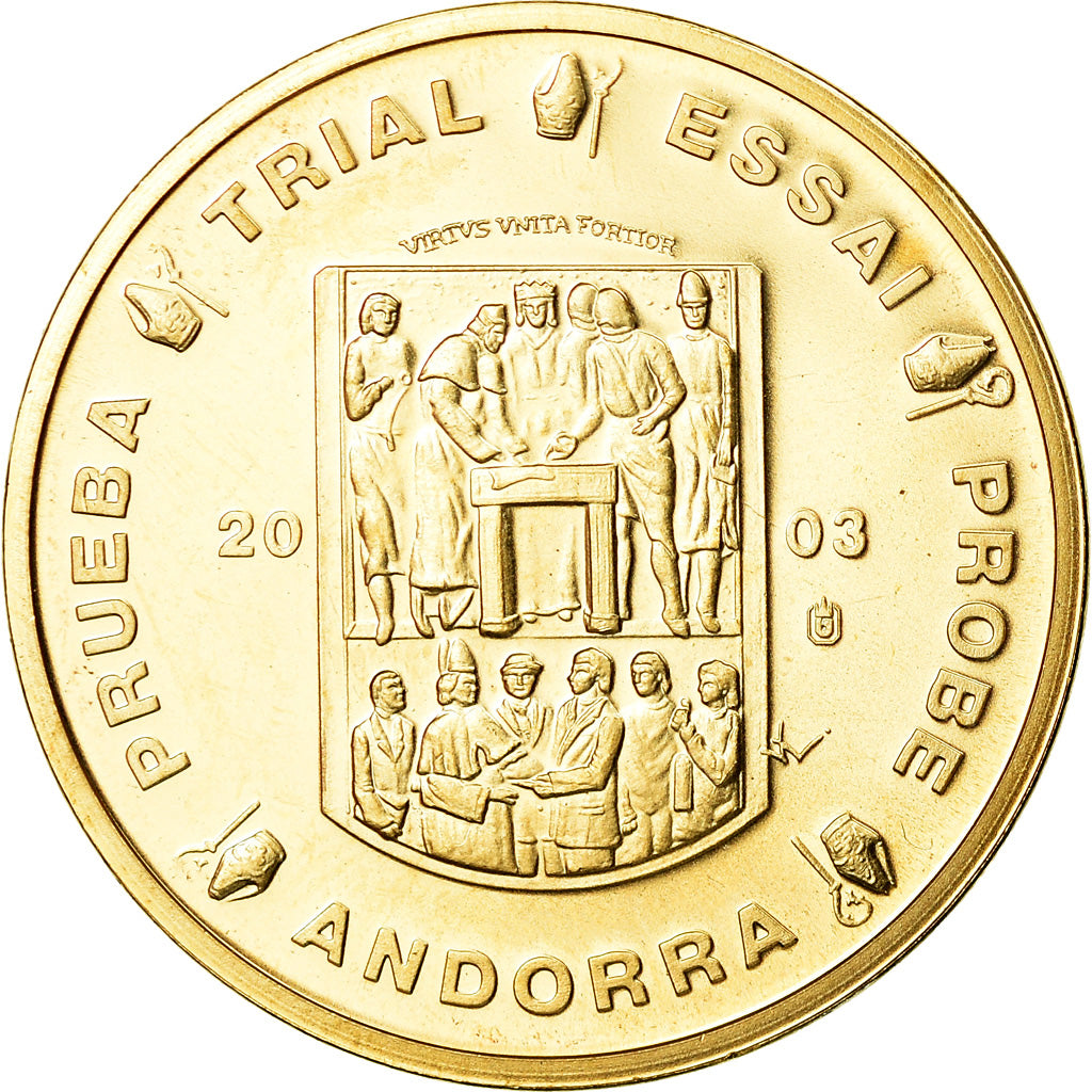Andorra, Medal, 20 C, Essai-Trial, 2003, MS(65-70), Copper-Nickel Gilt