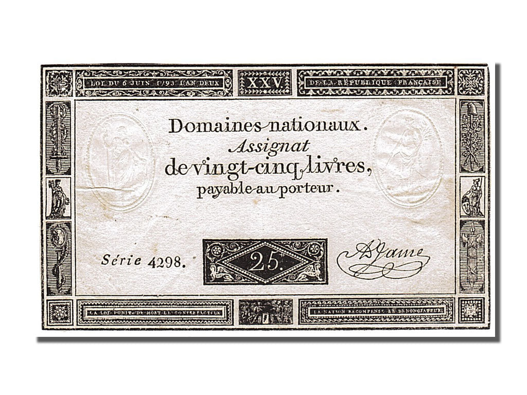 FRANCE, 25 Livres, 1793, 1793-06-06, EF(40-45), Lafaurie #168, FRANCE, 25...