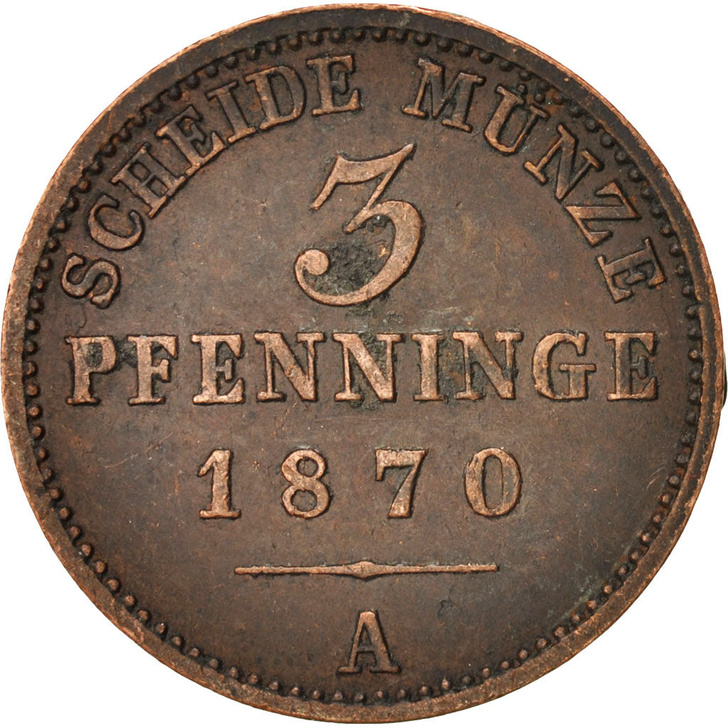 German States, PRUSSIA, Wilhelm I, 3 Pfennig, 1870, Berlin, EF(40-45), KM 482