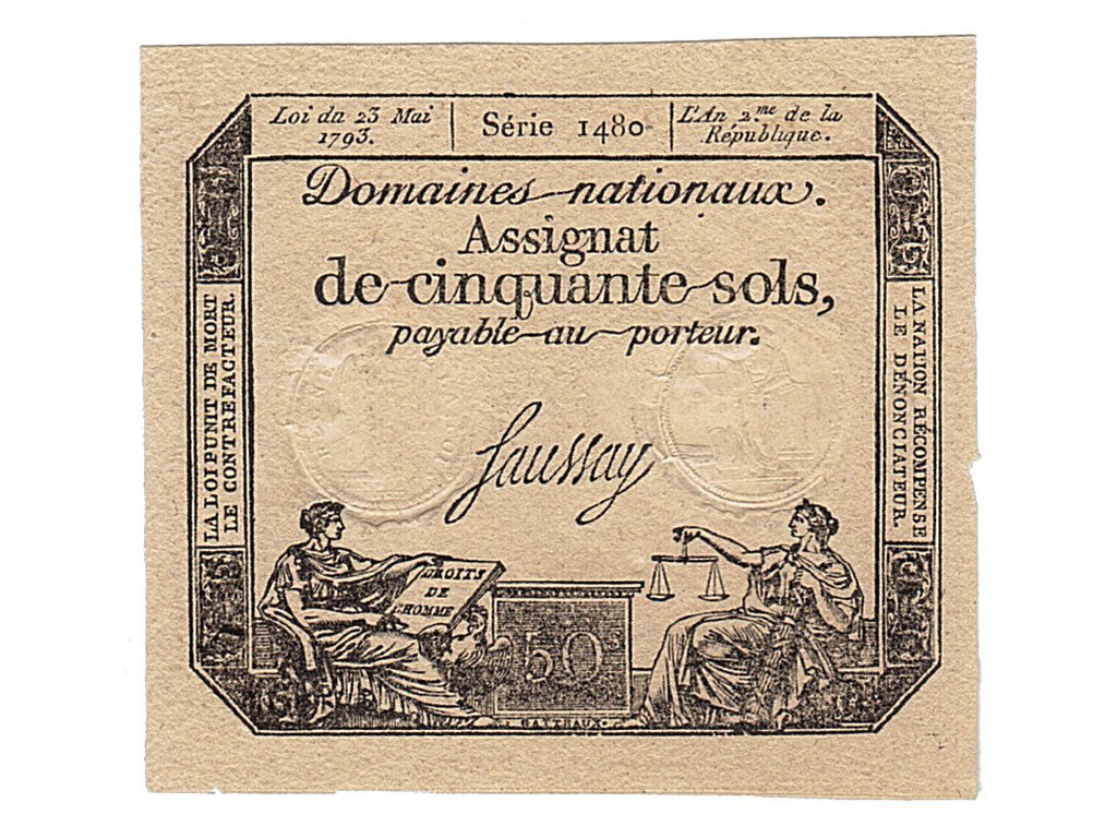 FRANCE, 50 Sols, 1793, 1793-05-23, UNC(65-70), Lafaurie #167, FRANCE, 50 Sols,..