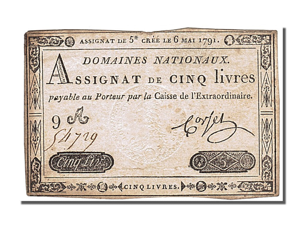 FRANCE, 5 Livres, 1791, 1791-05-06, EF(40-45), Lafaurie #137, FRANCE, 5 Livres,.
