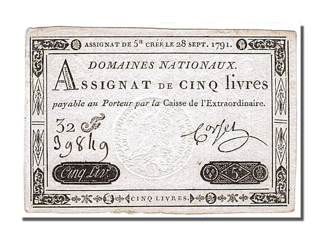 France, 5 Livres, 1791, KM #A49, 1791-09-28, AU(50-53), Lafaurie #144, France,..