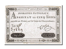 France, 5 Livres, 1791, KM #A49, 1791-09-28, AU(50-53), Lafaurie #144, France,..