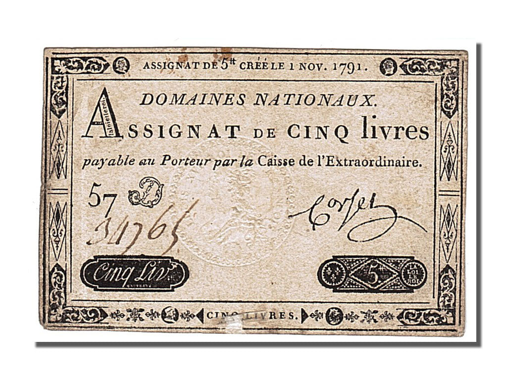 FRANCE, 5 Livres, 1791, 1791-11-01, VF(30-35), Lafaurie #145, FRANCE, 5 Livres,.