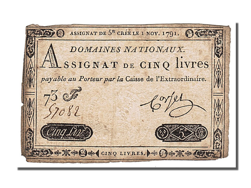 FRANCE, 5 Livres, 1791, 1791-11-01, VF(20-25), Lafaurie #145, FRANCE, 5 Livres,.