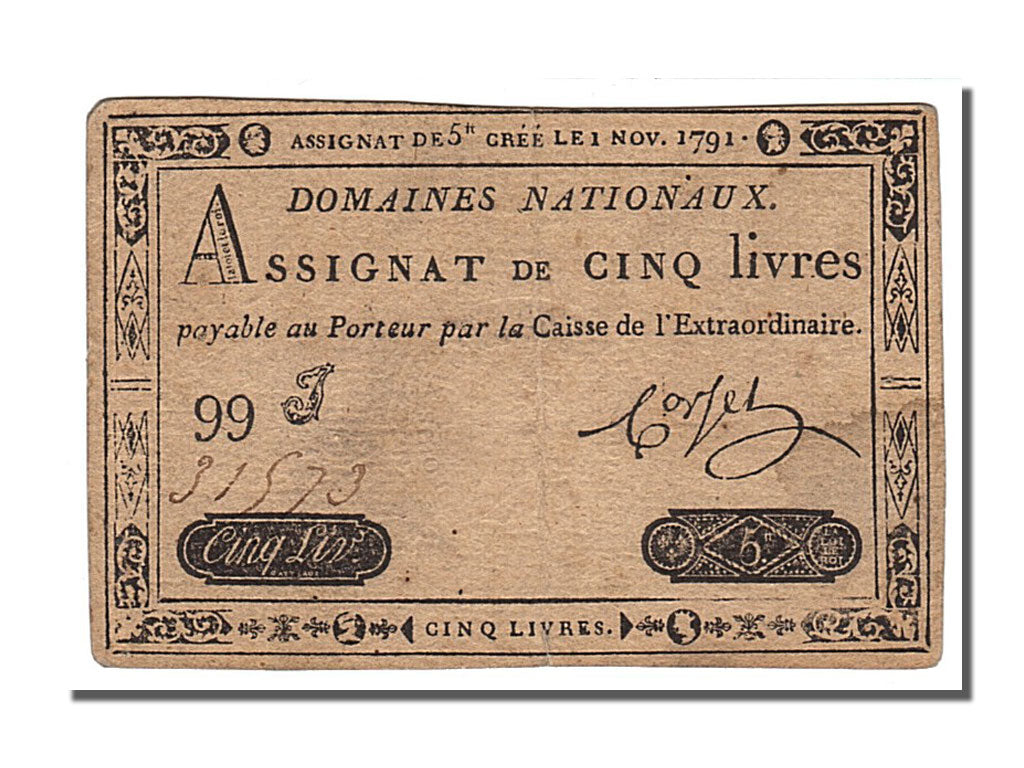 FRANCE, 5 Livres, 1791, 1791-11-01, EF(40-45), Lafaurie #145, FRANCE, 5 Livres,.