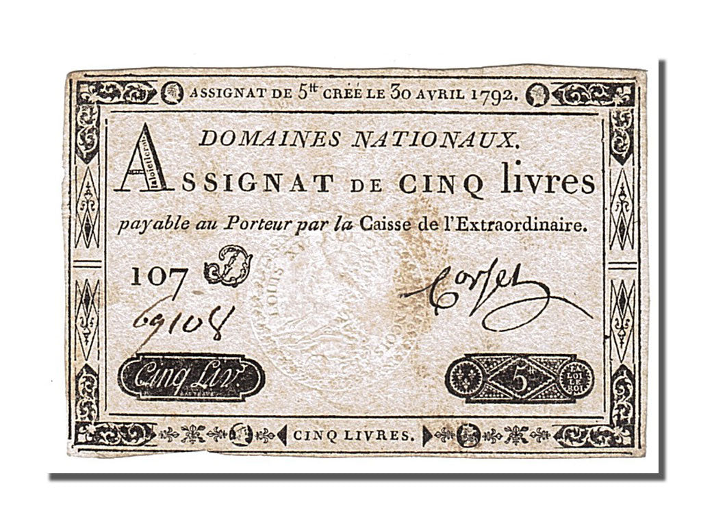 FRANCE, 5 Livres, 1792, 1792-04-30, EF(40-45), Lafaurie #152, FRANCE, 5 Livres,.