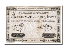 FRANCE, 5 Livres, 1792, 1792-04-30, EF(40-45), Lafaurie #152, FRANCE, 5 Livres,.