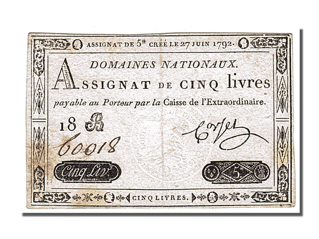 FRANCE, 5 Livres, 1792, 1792-06-27, EF(40-45), Lafaurie #155, FRANCE, 5 Livres,.