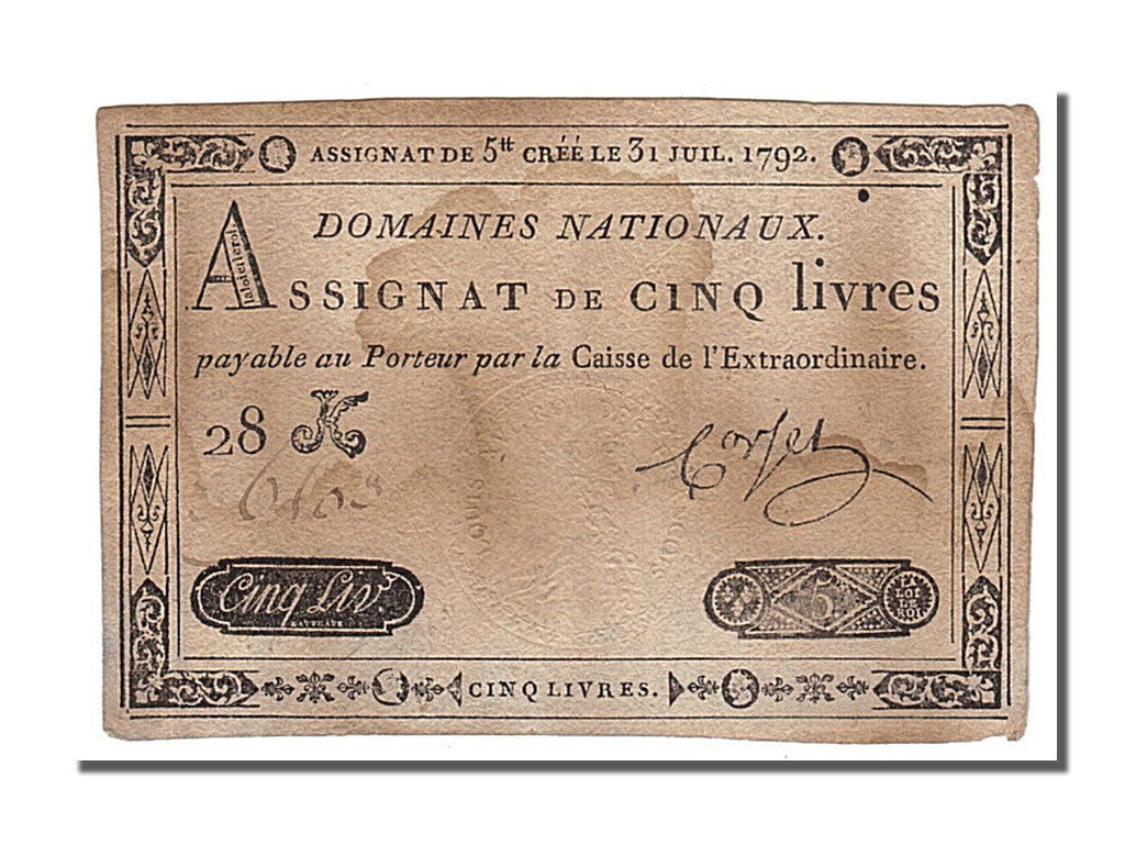 FRANCE, 5 Livres, 1792, 1792-07-31, VF(30-35), Lafaurie #156, FRANCE, 5 Livres,.