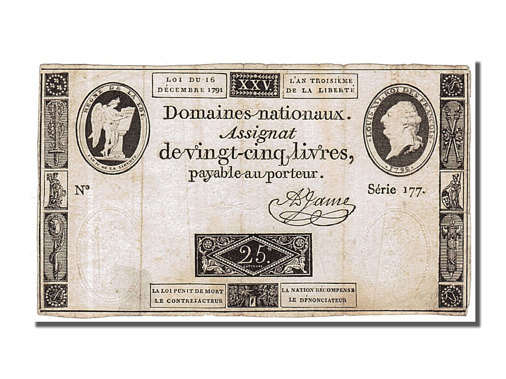 France, 25 Livres, 1791, KM #A52, 1791-12-16, AU(50-53), Lafaurie #147, France,.