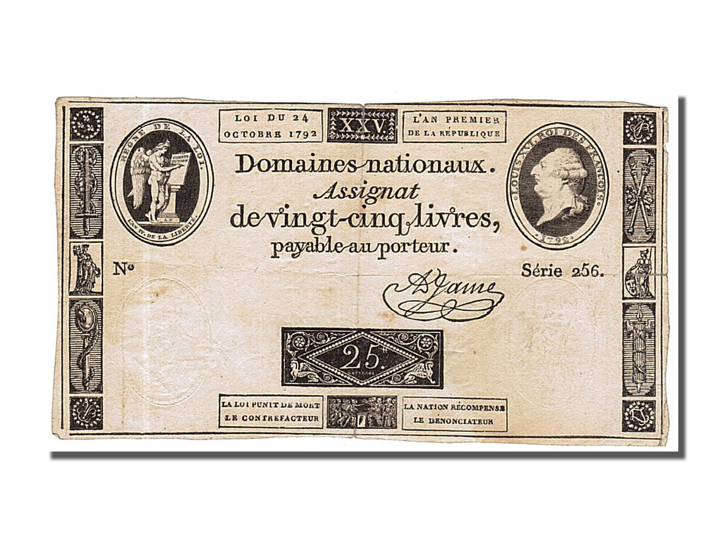 FRANCE, 25 Livres, 1792, 1792-10-24, VF(30-35), Lafaurie #162, FRANCE, 25...