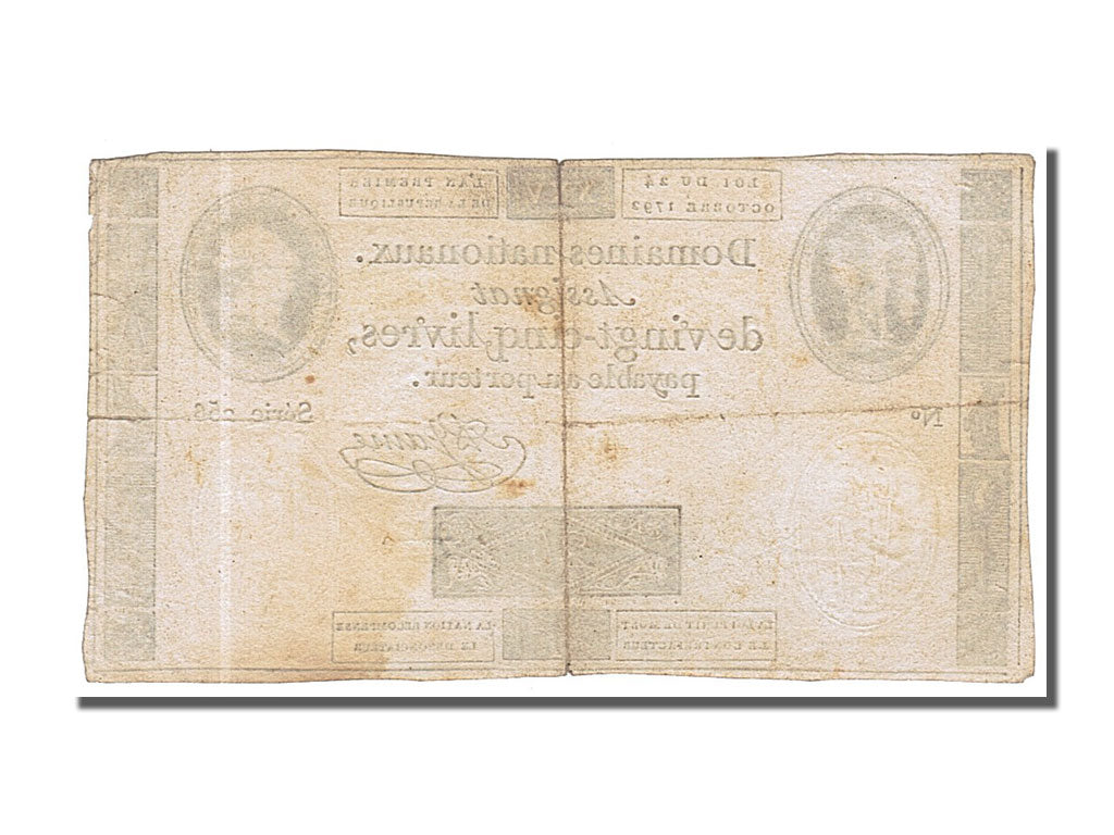 FRANCE, 25 Livres, 1792, 1792-10-24, VF(30-35), Lafaurie #162, FRANCE, 25...