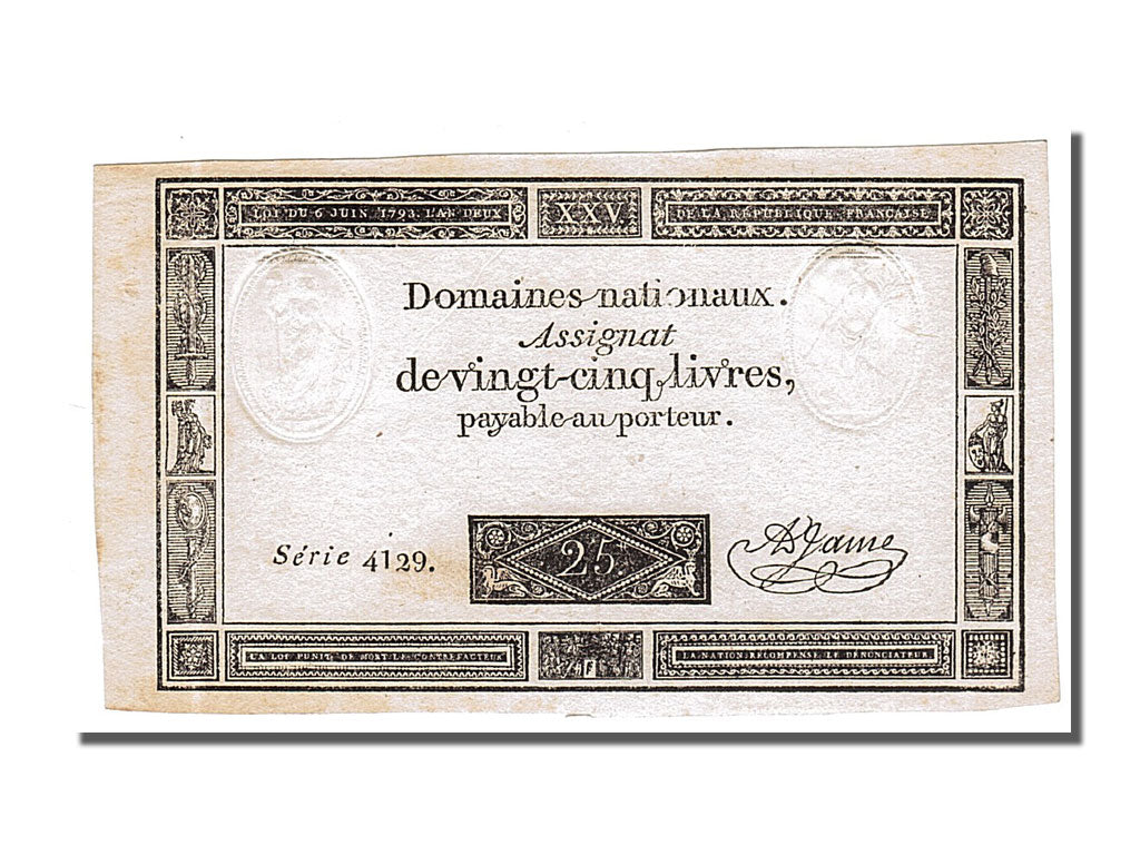 FRANCE, 25 Livres, 1793, 1793-06-06, AU(55-58), Lafaurie #168, FRANCE, 25...