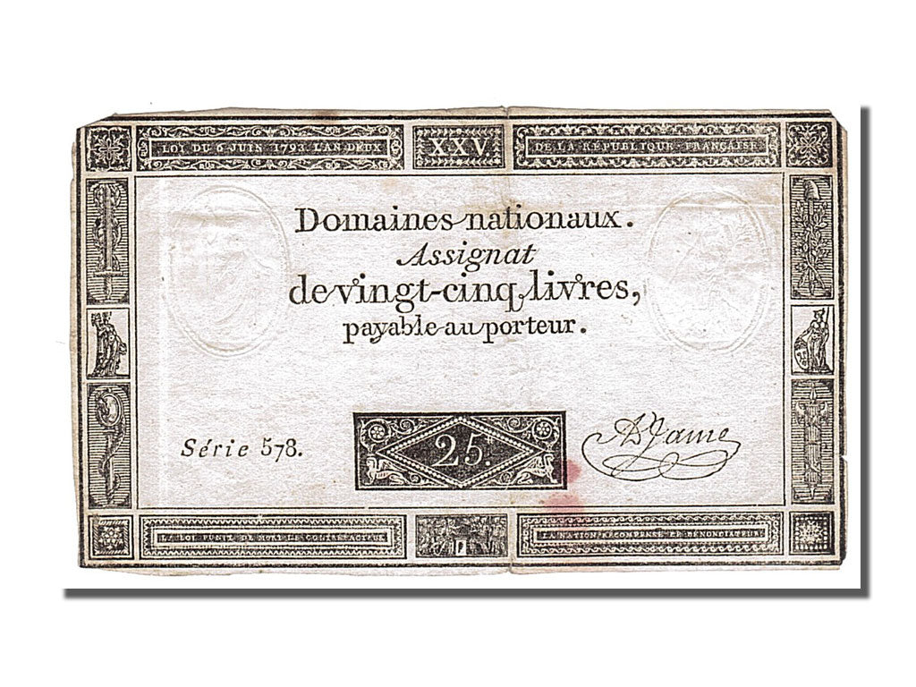 FRANCE, 25 Livres, 1793, 1793-06-06, VF(30-35), Lafaurie #168, FRANCE, 25...