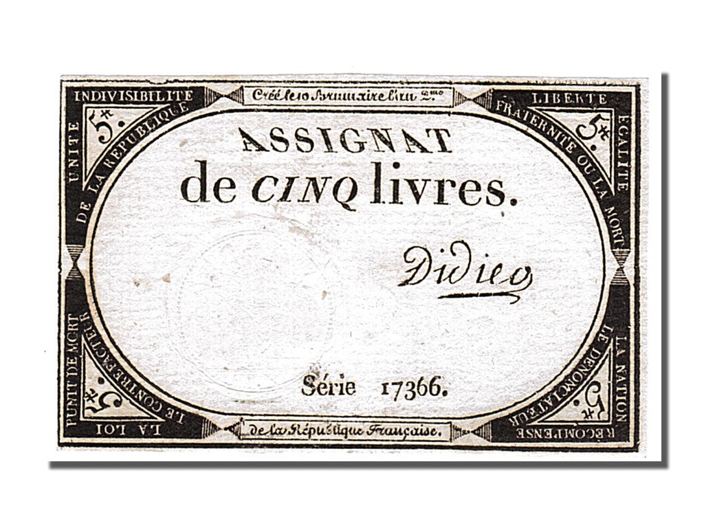FRANCE, 5 Livres, 1793, 1793-10-31, UNC(65-70), Lafaurie #171, FRANCE, 5...