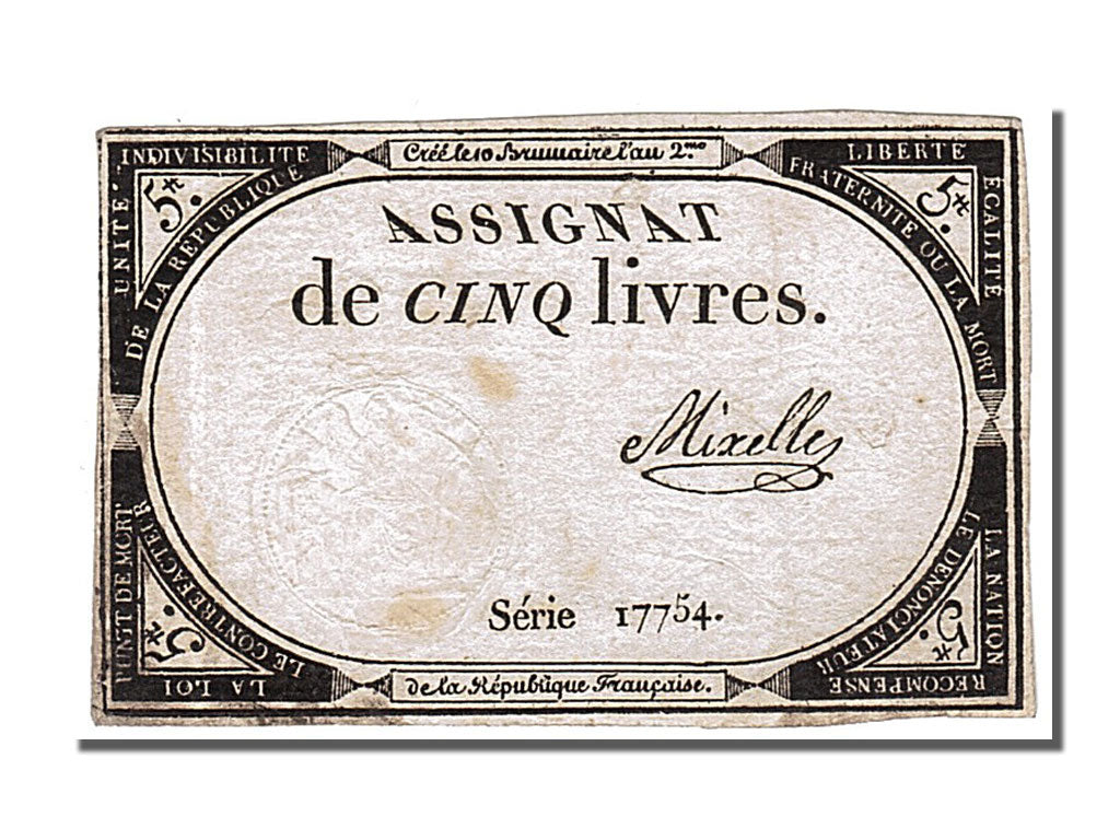 FRANCE, 5 Livres, 1793, 1793-10-31, EF(40-45), Lafaurie #171, FRANCE, 5 Livres,.
