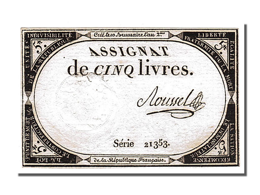 FRANCE, 5 Livres, 1793, 1793-10-31, AU(55-58), Lafaurie #171, FRANCE, 5 Livres,.